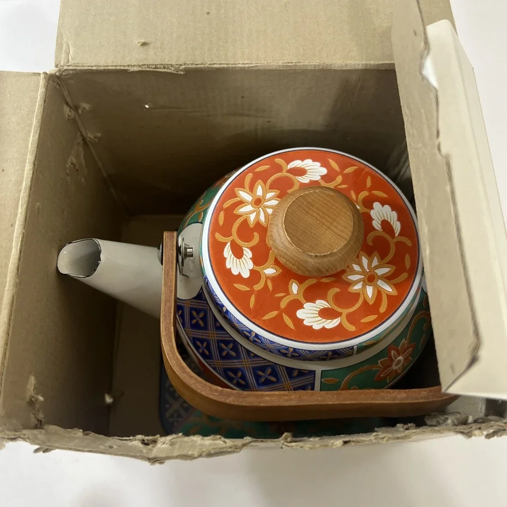 Tea Set 3piece tea set From Japan, Hand Painted,‎ Porcelain Enamel Wood Handle